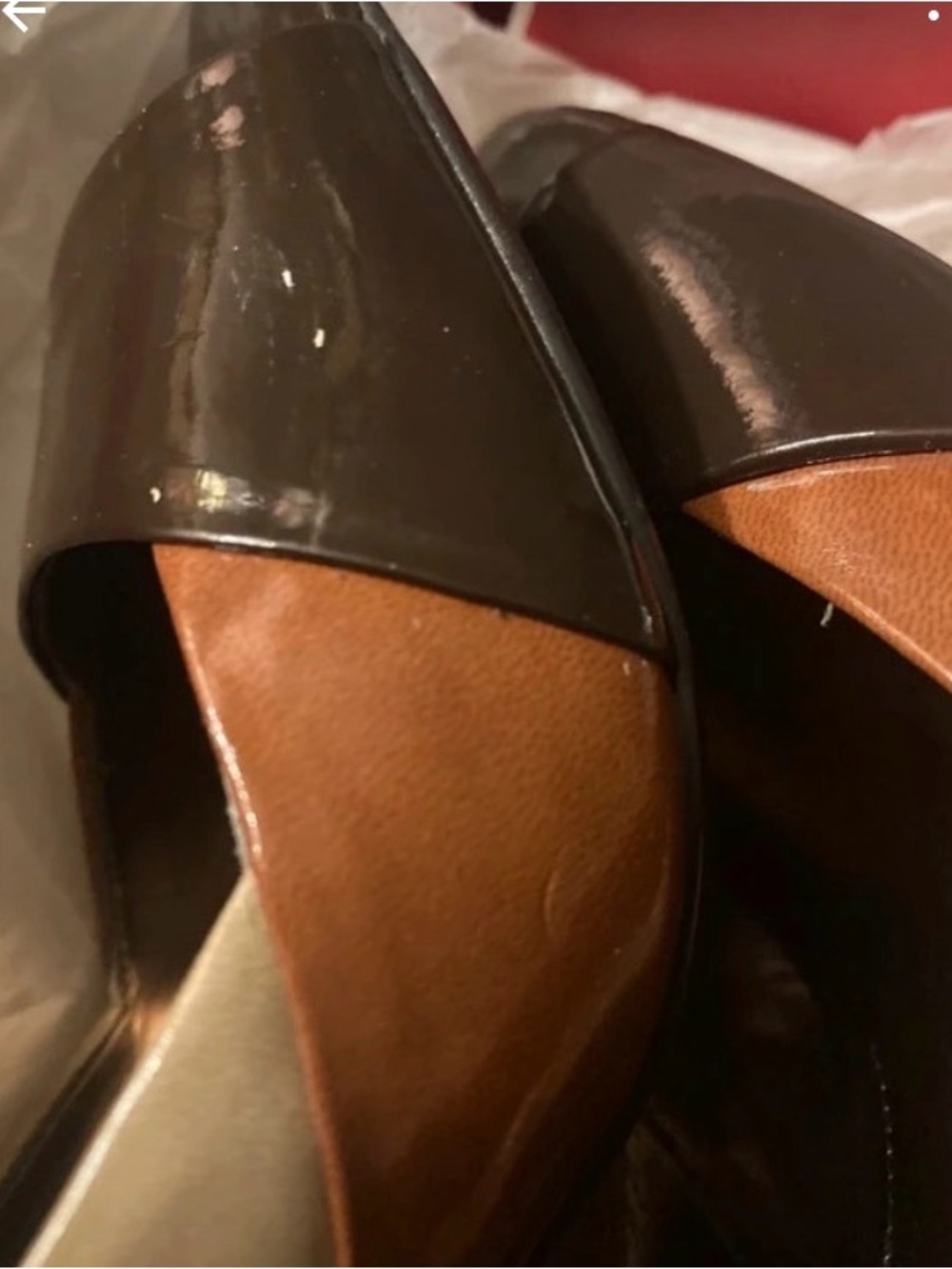 Karma Colorblock Slingback Peep-Toe Heels in Brown and Tan - Picture 7 of 8